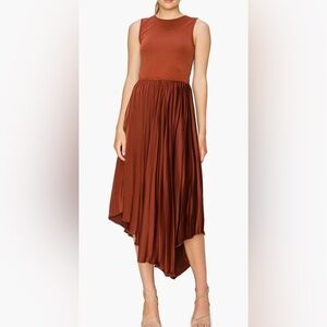 Melloday Mixed Media Asymmetrical Sleeveless Dress Rust color sz Small NWT